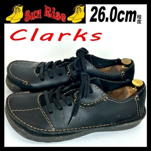 即決 Clarks クラークス メンズ UK8G 26cm程度 本革 レザー 黒色 ブラック カジュアル ドレス シューズ 革靴 中古