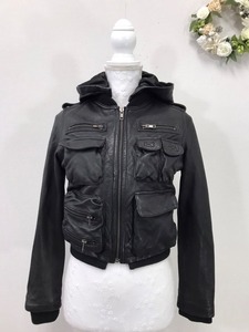 2137 [ ROSE BUD GIRLS Dept ] sheep leather removal possibility with a hood . jacket size :S color : black 