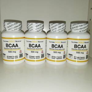 【4個セット】BCAA 500mg アジピュア 分岐鎖アミノ酸 60ベジカプセル California Gold Nutrition【新品・送料込】