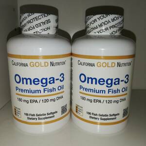 【2個セット】オメガ3 プレミアムフィッシュオイル DHA EPA 100粒 California Gold Nutrition【新品・送料込】