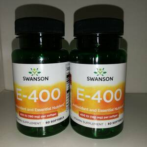 【2個セット】ビタミンE 180mg 400IU 60ソフトジェル Swanson スワンソン【新品・送料込】