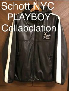 程度良好Schott NYC X PLAYBOYコラボレザージャケット ブラック 