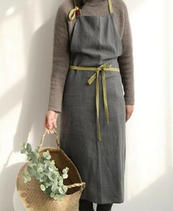 [ stock disposal ] apron dark gray linen Northern Europe manner plain Cafe childcare worker great popularity 