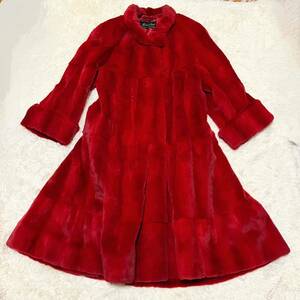 Revillon ミンク　ファーコート　赤　ロングコート　ファー　毛皮　リアルファー　Aライン レディース　大きいサイズ　XL 