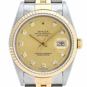 ロレックス ROLEX デイトジャスト 10Pダイヤ 16233G 腕時計 SS YG ダイヤモンド 自動巻き シャンパンゴールド メンズ 【中古】