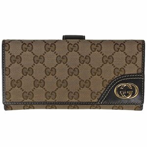 グッチ GUCCI GG柄 二つ折り 長財布 インターロッキングG Wホック GGキャンバス ブラウン 181593 レディース 【中古】