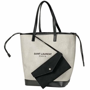  sun rolan SAINT LAURENTteti tote bag pouch Logo tote bag canvas natural black 551595 lady's [ used ]