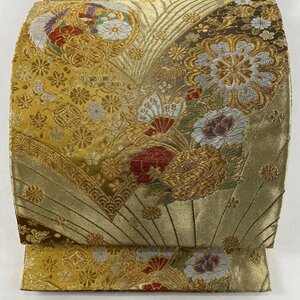 袋帯 美品 秀品 花鳥 華文 箔 金糸 金色 六通 正絹 【中古】