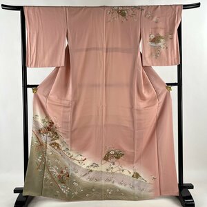 訪問着 身丈167cm 裄丈65.5cm M 袷 やまと 扇 草花 金彩 ぼかし ピンク 正絹 秀品 【中古】