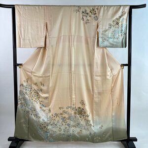 訪問着 身丈160cm 裄丈65cm M 袷 落款 華文 花唐草 金銀彩 ぼかし 薄オレンジ 正絹 秀品 【中古】