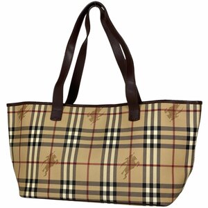 バーバリー BURBERRY チェック柄 トートバッグ ショルダーバッグ トートバッグ コーティングキャンバス ベージュ レディース 【中古】