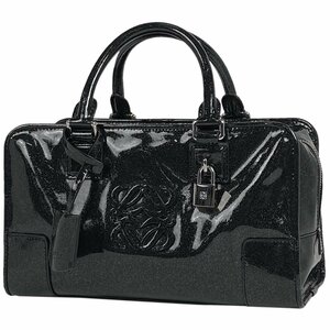 ロエベ LOEWE アマソナ 28 ラメ エナメル パテントレザー ビニール アナグラム ハンドバッグ レザー ブラック レディース 【中古】