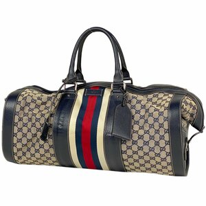 グッチ GUCCI GG柄 ボストンバッグ シェリーライン ウェブ 旅行 GGキャンバス ネイビー 156344 レディース 【中古】