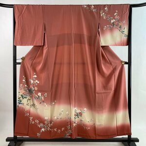 訪問着 身丈154cm 裄丈66cm M 袷 ますいわ屋 草花 葉と実 ぼかし ピンク 正絹 美品 秀品 【中古】