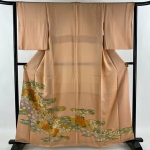  color tomesode length 161cm sleeve length 63cm S.... flower embroidery gold paint orange silk preeminence goods [ used ]