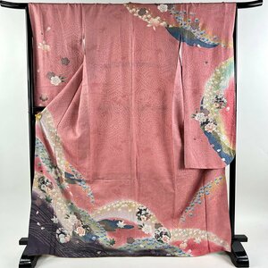 振袖 身丈169.5cm 裄丈66cm M 袷 桜 花丸文 銀通し 金彩 ピンク 正絹 名品 【中古】