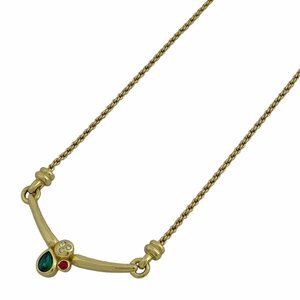  Christian Dior Christian Dior rhinestone design necklace CD GP Gold green red lady's [ used ]