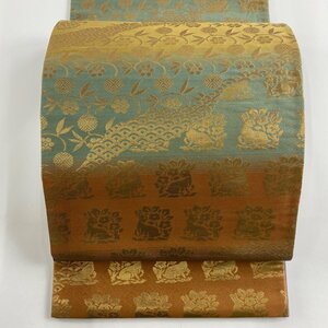 袋帯 美品 秀品 花兎 笹蔓 箔 薄紫 全通 正絹 【中古】