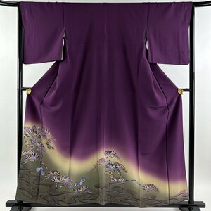 色留袖 身丈159cm 裄丈65.5cm M 袷 松 亀甲 染め分け 紫 正絹 名品 【中古】