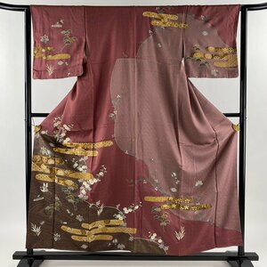 訪問着 身丈157.5cm 裄丈63.5cm S 袷 宝尽くし ヱ霞 金糸 金彩 赤紫 正絹 秀品 【中古】