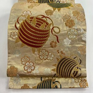 袋帯 秀品 糸巻き 桜 金糸 箔 金色 六通 正絹 【中古】