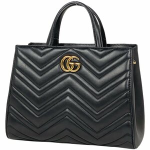 グッチ GUCCI GGマーモント ハンドバッグ 2WAY ショルダーバッグ ダブルG ショルダーバッグ レザー ブラック 448054 レディース 【中古】