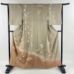 訪問着 身丈161.5cm 裄丈65.5cm M 袷 花丸文 ヱ霞 金彩 染め分け 薄小豆 正絹 秀品 【中古】