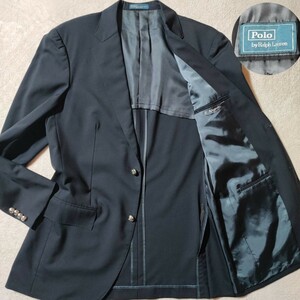 美品 XL~XXL ラルフローレン 紺ブレザー Ralph Lauren テーラードジャケット 銀ボタン パイピング 日本製 ウール100% メンズ 大きいサイズ