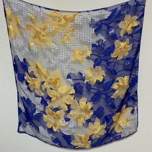 １円〜　MILA SCHON　ミラショーン　スカーフ　ブルー　青　ラメ　花柄　シルク　C1601