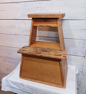  Showa Retro step‐ladder two -step step storage attaching old Japanese-style house interior wooden Vintage antique step furniture 