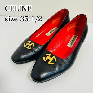 【美品】CELINE セリーヌ　パンプス　ガンチーニ　ゴール　ブラック　22.5〜23.0 ヒール　金具　レッド　 イタリア製