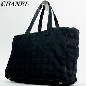 1円 極美品・人気モデル CHANEL シャネル トートバッグ ハンドバッグ A4収納 ニュートラベル MM ブラック ナイロン キャンバス シール有り