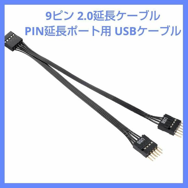 9ピン USB 2.0 延長ケーブル PIN延長ポート USBケーブル 黒