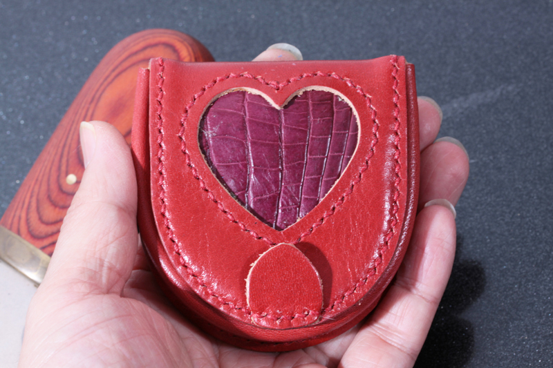 Original limited edition, new design, extra thick genuine leather/crocodile leather, semicircular horseshoe-shaped coin case, hand-sewn wine/crimson hard, actual photo, wallet, Men's, Coin purse, coin purse