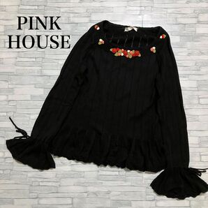 PINK HOUSE ピンクハウス 黒 フレア袖 ジェディックス社 日本製 花モチーフ チュニック