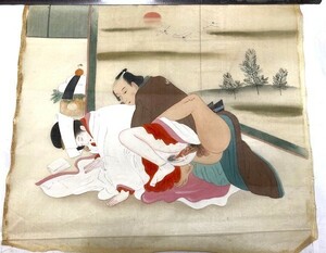 2401ｍ112/浮世絵春画・枕絵、花嫁が・絹本、肉筆/・状態良い『寸法46×42㎝』。佐川60サイズ