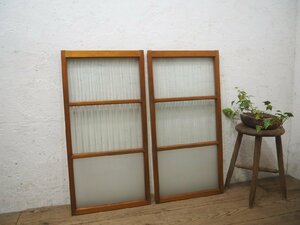 yuO0889*(2)[H87,5cm×W44cm]×2 sheets * pretty design glass entering. old tree frame sliding door * old fittings glass door sash small window retro Vintage A under 