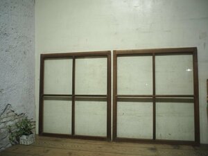 taO0520*[H101cm×W89cm]×2 sheets * antique *.... glass. old tree frame sliding door * fittings wave glass door sash window construction material retro L.1
