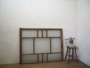 taP0275*[H91cm×W117cm]* antique * taste ... exist old tree frame glass door * fittings sash window Akira . taking . Cafe interior retro L.1