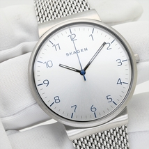 美品 スカーゲン/SKAGEN●3気圧防水 SKW6163 電池交換済/動作良好 メンズ腕時計 クオーツ 純正ベルト オールステンレス 全数字 1円～_画像3