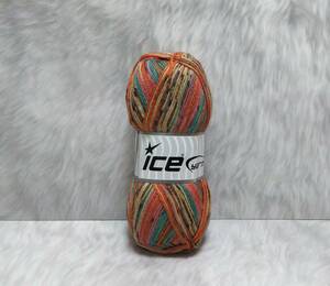 輸入　毛糸　Ice Yarns　マルチカラーソック　スーパーウォッシュウール75％　100g×1個　ターコイズ＆ゴールド　トルコ　海外　①