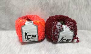 輸入　毛糸　Ice Yarns　ダーバン　モヘア13％　アクリル64％　50g×2個セット　ネオングリーン＆ピンク＆バーガンディー　トルコ 海外 ②