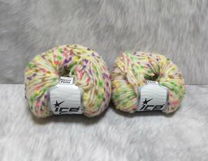 輸入　毛糸　Ice Yarns　アルパカプント　アルパカ20％　メリノウール20％　50g×2個セット　クリーム＆グリーン＆ピンク　トルコ 海外　③