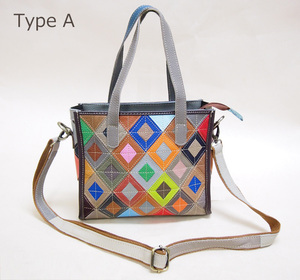 78424 new goods prompt decision { multi diamond square } cow leather clean patchwork design square 2WAY shoulder ( type A)