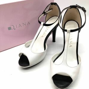 【美品】DIANA ダイアナ サンダル 22cm ホワイト レース レザー ピンヒール ブラック 靴 パンプス r454