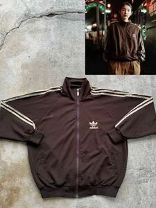 在原みゆ紀 着用 80s 90s vintage adidas ビンテージ アディダストラックジャケット L ブラウン 茶 ヴィンテージ ジャージ ビンテージ