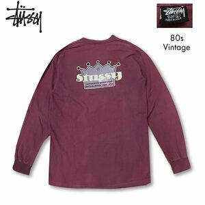 【80年代 ヴィンテージ】 Old Stussy Crown Crewneck LS Tee ステューシー クラウン Tシャツ 長袖 ボルドー 80s ロゴ 希少 ロンT