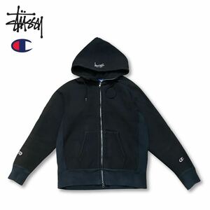 【レア】Stussy x Champion Reverse Weave 30th Anv. Hoodie ステューシー リバースウィーブ 黒 M パーカー スウェット ジップアップ