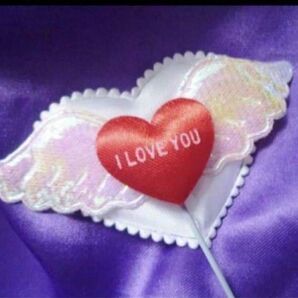 ♪白ハート12本セットI LOVE YOUもこもこ可愛いサテン飾り ハンドメイド