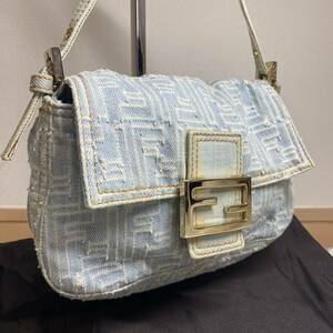 極美品 FENDI マンマバケット デニム ショルダーバッグ 総柄 ズッカ